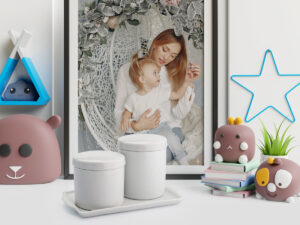 Kit higiene bebê porcelana com bandeja