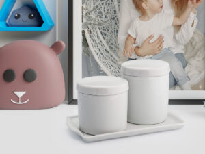 Kit higiene bebê porcelana com bandeja