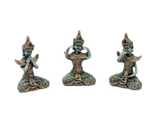 Trio de Budas sábios surdo, cego e mudo 14 cm em resina
