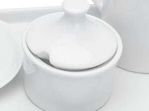 Kit mesa porcelana açucareiro bandeja bule manteigueira
