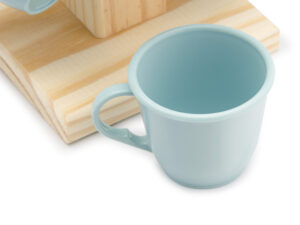 Kit 6 xícaras de café com suporte de madeira - azul