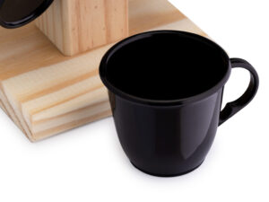Kit 6 xícaras de café com suporte de madeira - preto