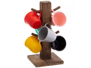 6 xícaras de café com suporte de madeira - kit colorido