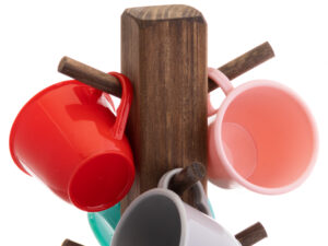 6 xícaras de café com suporte de madeira - kit colorido