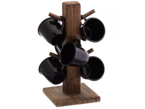 6 xícaras de café com suporte de madeira - kit preto