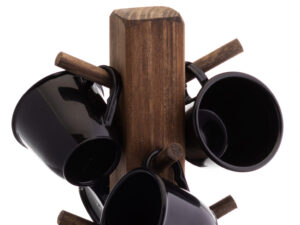 6 xícaras de café com suporte de madeira - kit preto