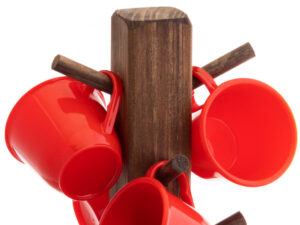 6 xícaras de café com suporte de madeira - kit vermelho